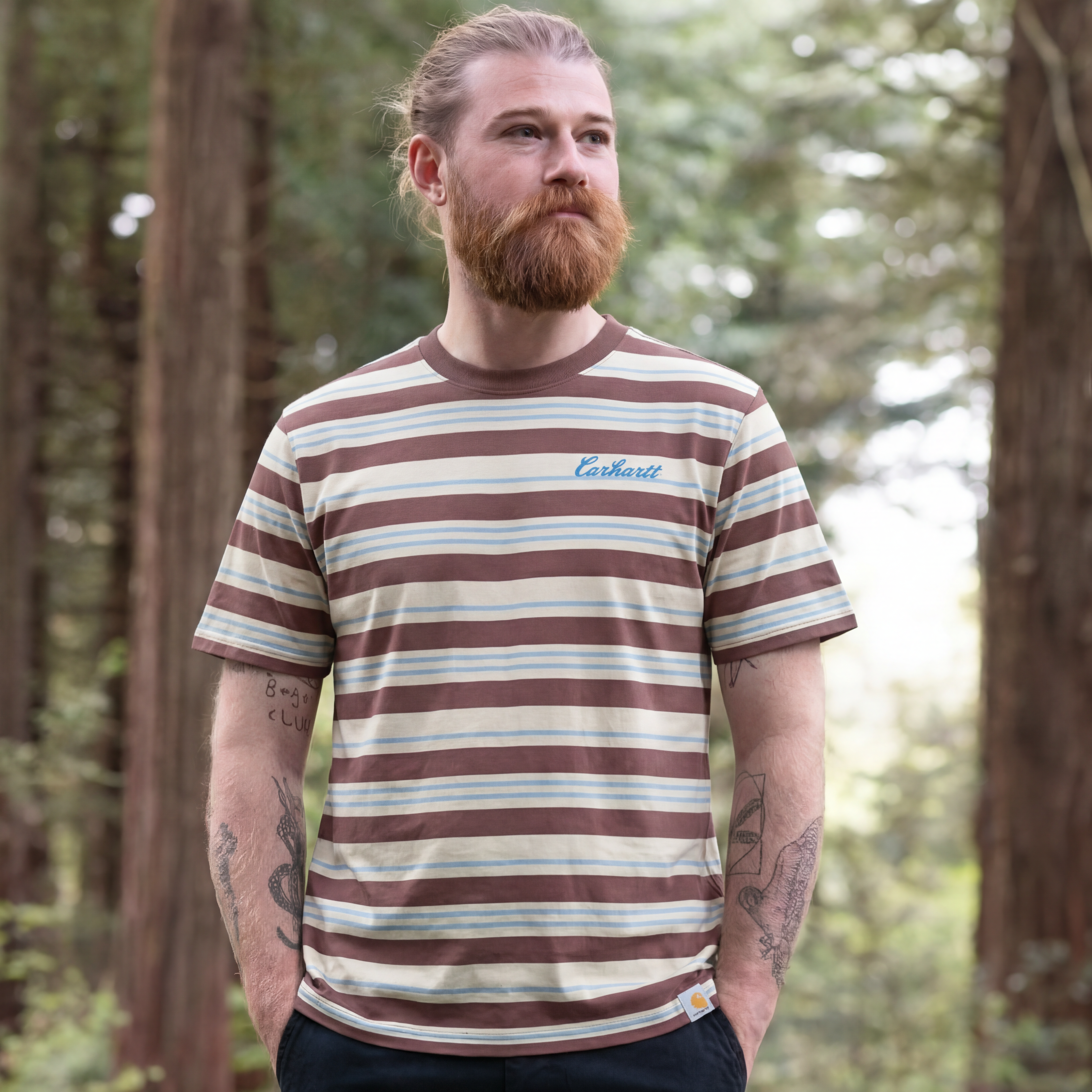 Tencel Fiber Series Loose Fit Short-Sleeve Striped T-Shirt