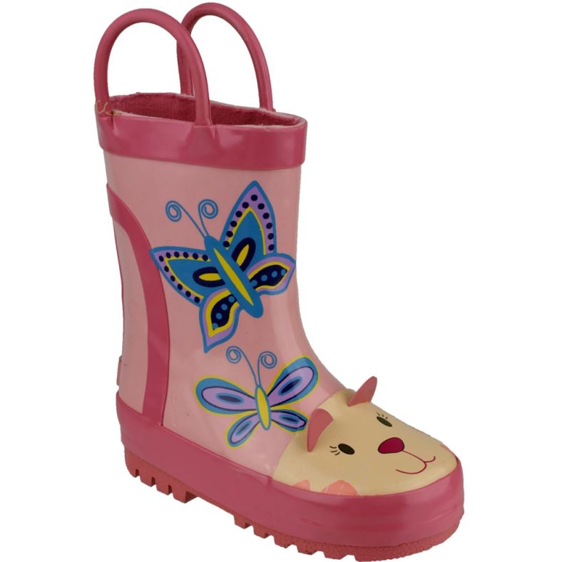 Cotswold Girls Puddle Patterned Rubber Welly Wellington Boot Pink ...
