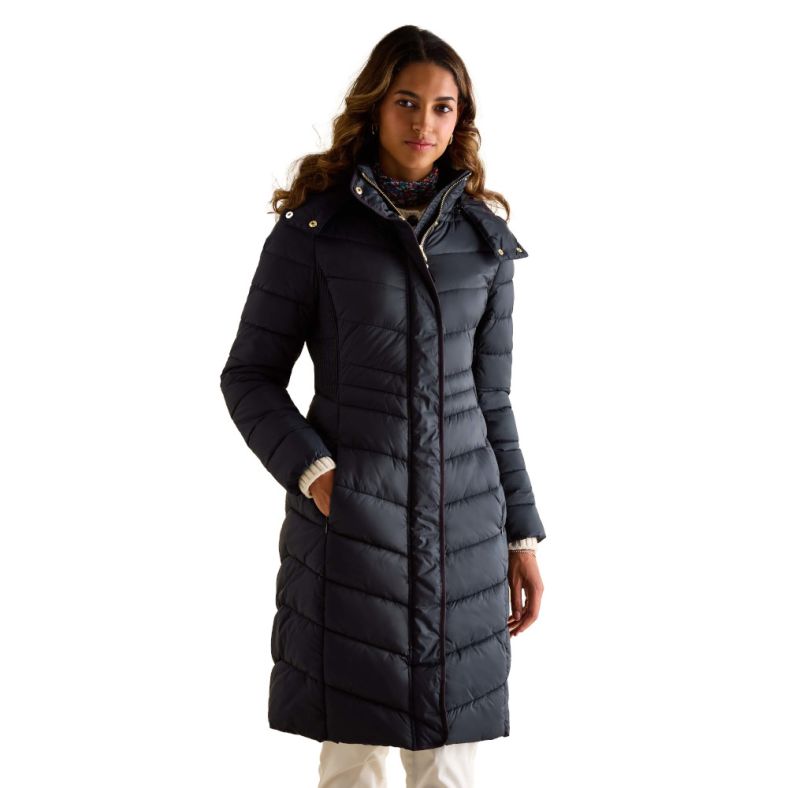 Joules Womens Pembury Longline Hooded Quilted Coat Outdoor Look